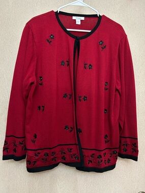 dressbarn woman - Red Cardigan Sweater with Beaded Details - size 18/20